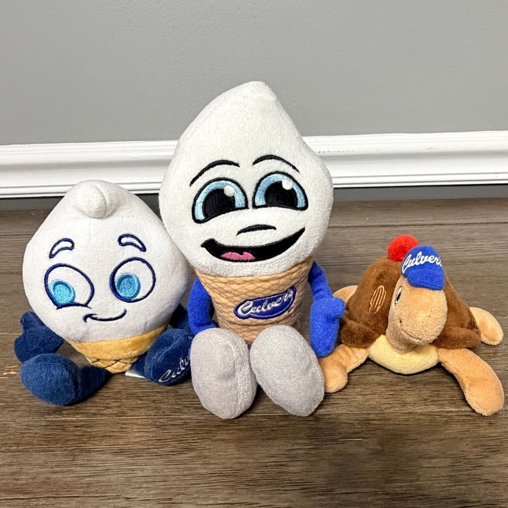 Culvers Scoopie and‎ Sundae Plush Restaurant Mascot Stuffed Toys 3pc Set